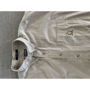 Chaps Ralph Lauren Beige Long Sleeve Button Down Shirt Logo Embroidered Mens XL